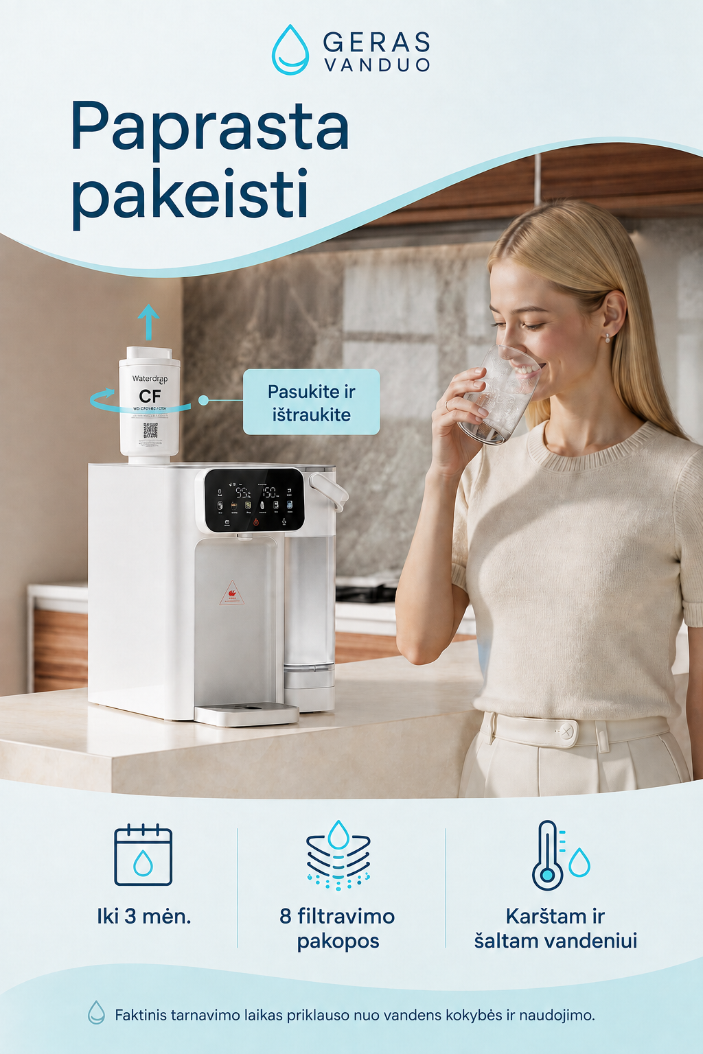 Paprastas Waterdrop CF01 kasetės pakeitimas