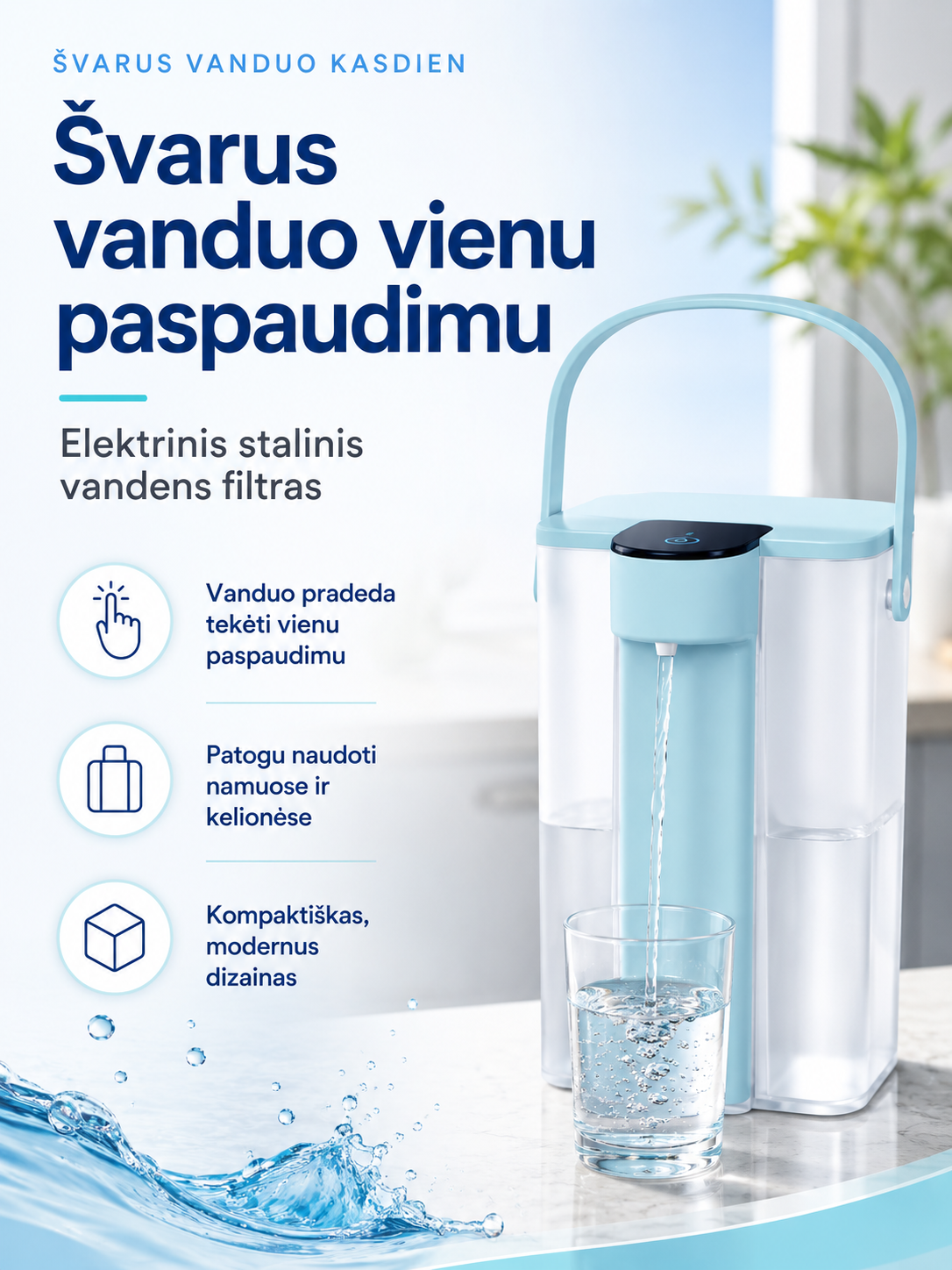 Elektrinis stalinis vandens filtras, 3,5 l