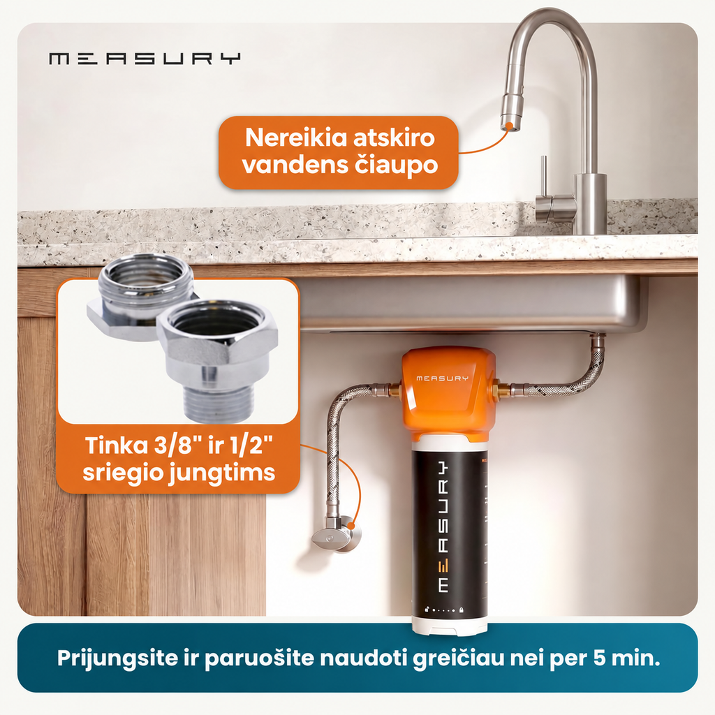 M150202 filtro prijungimas prie esamo virtuvės čiaupo linijos