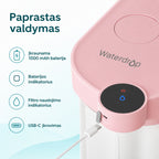 Rožinio Waterdrop ED06 baterijos, filtro naudojimo ir USB-C įkrovimo indikatoriai