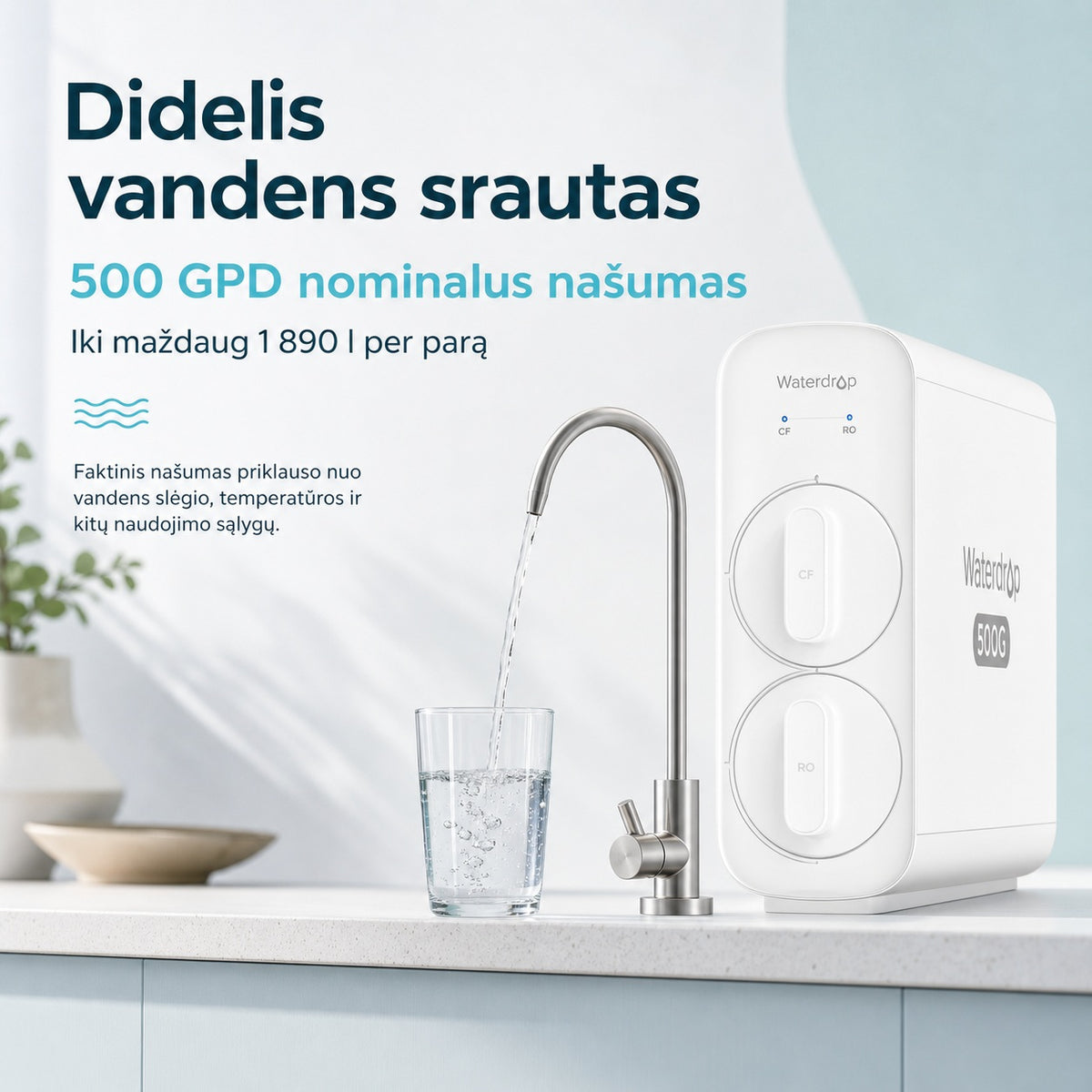 Waterdrop G5P500A 500 GPD nominalus našumas
