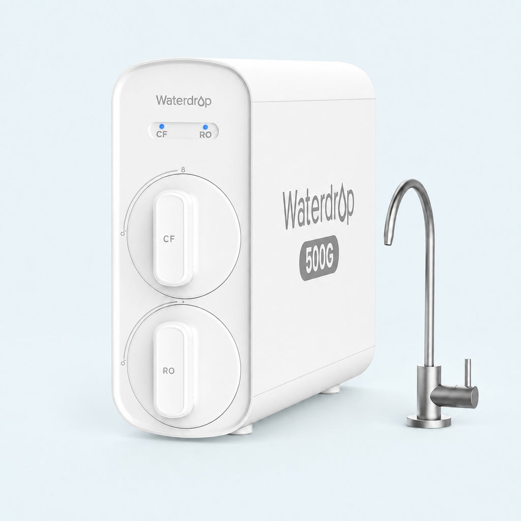 Waterdrop G5P500A sistema ir čiaupas standartizuotame aqua fone