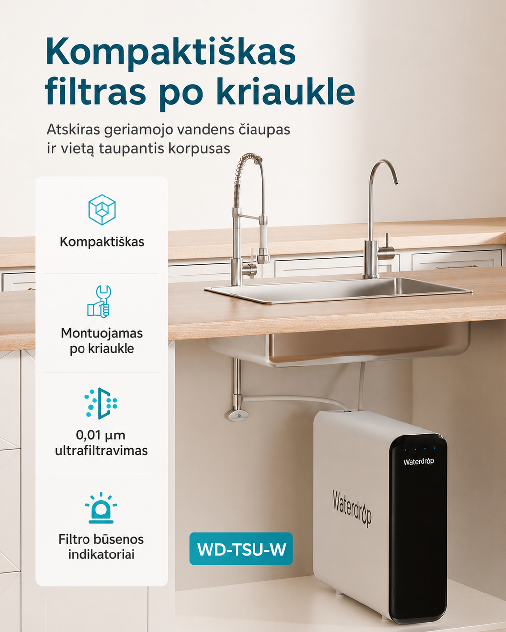 Waterdrop TSU-W filtras sumontuotas spintelėje po kriaukle