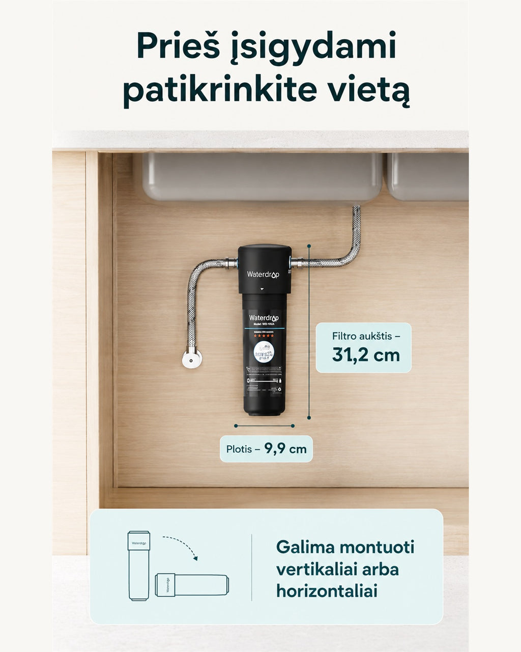 Waterdrop WD-10UA filtro matmenys