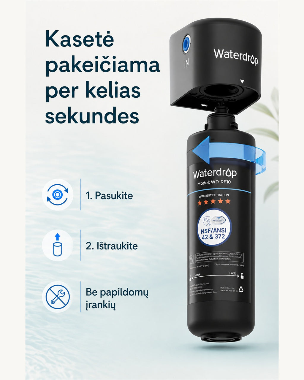Waterdrop WD-10UA WD-RF10 kasetės keitimas