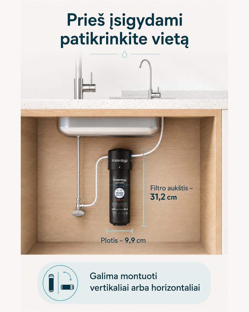 Waterdrop WD-10UB filtro matmenys