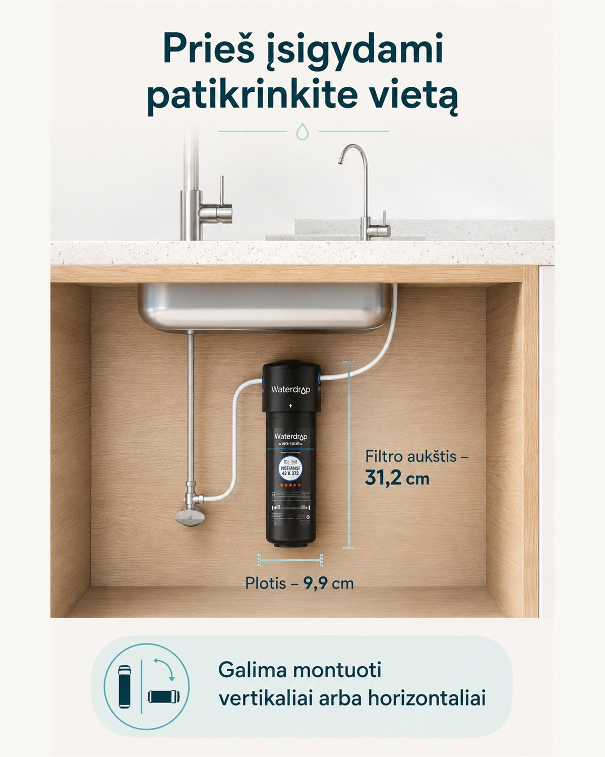 Waterdrop WD-10UB filtro matmenys