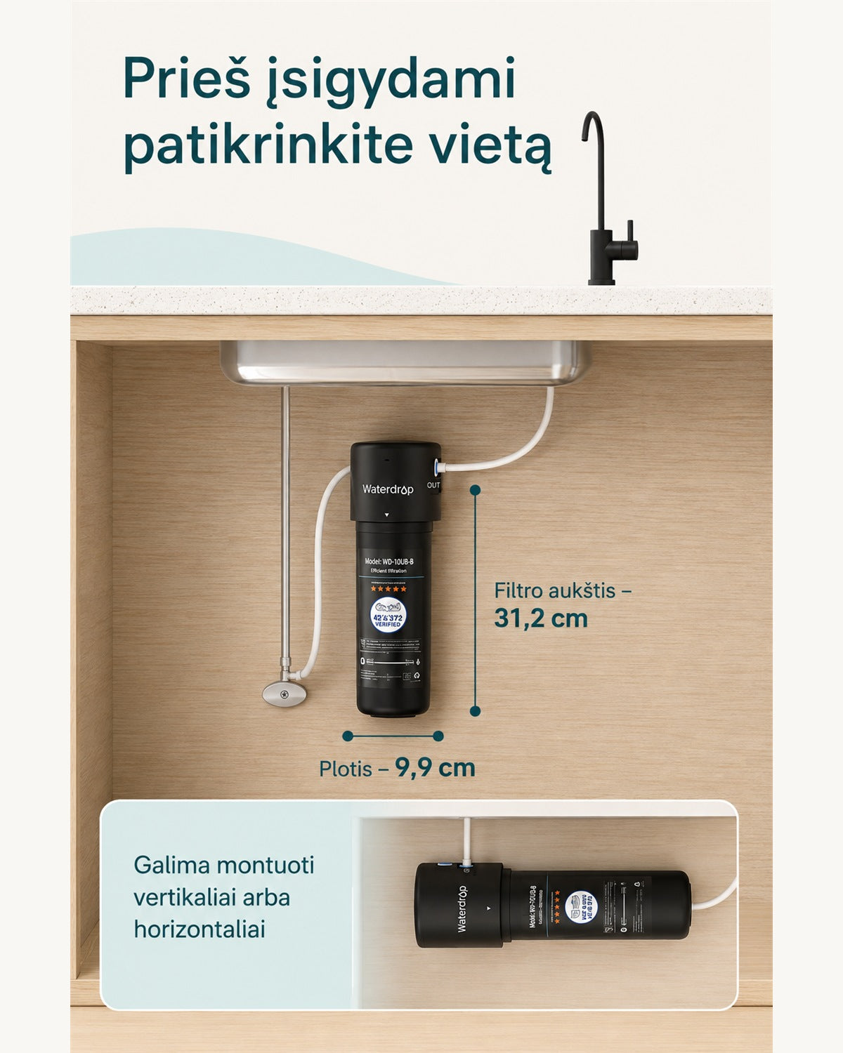 Waterdrop WD-10UB-B filtro matmenys