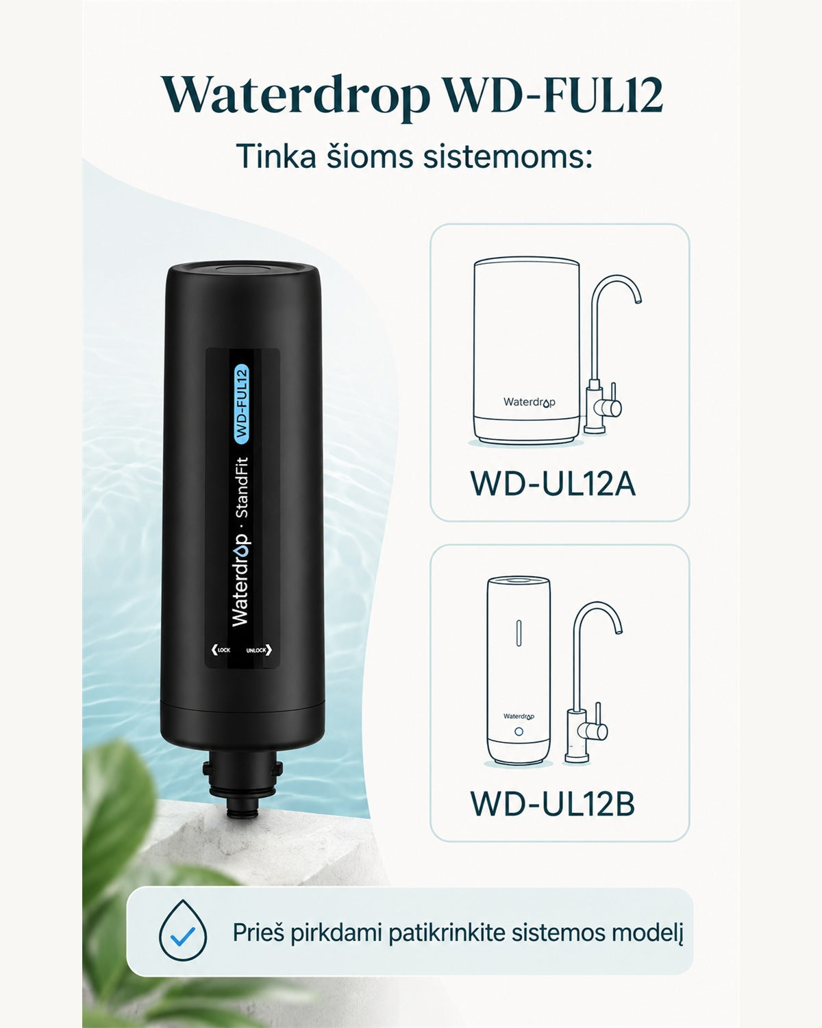 Waterdrop WD-FUL12 suderinamumas su WD-UL12A ir WD-UL12B