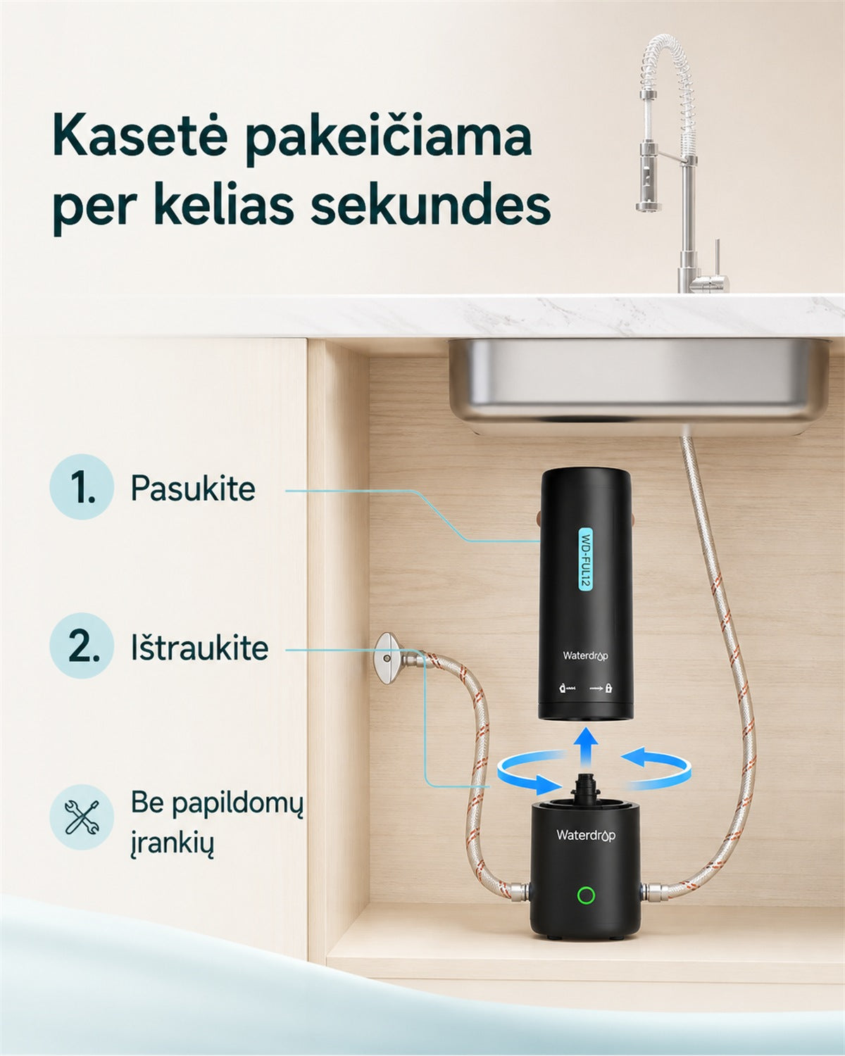 Waterdrop WD-FUL12 kasetės keitimas
