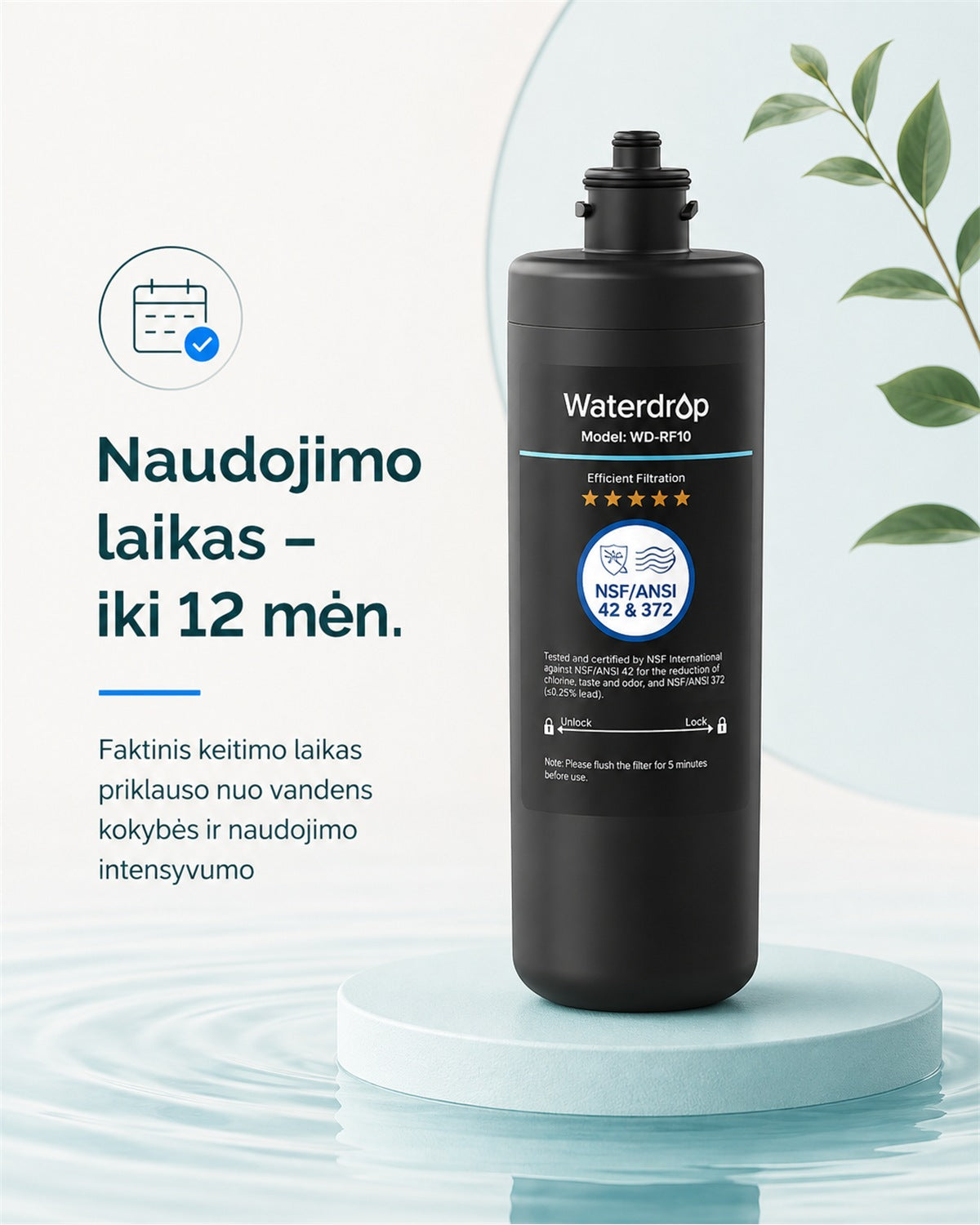 Waterdrop WD-RF10 kasetės naudojimo laikas
