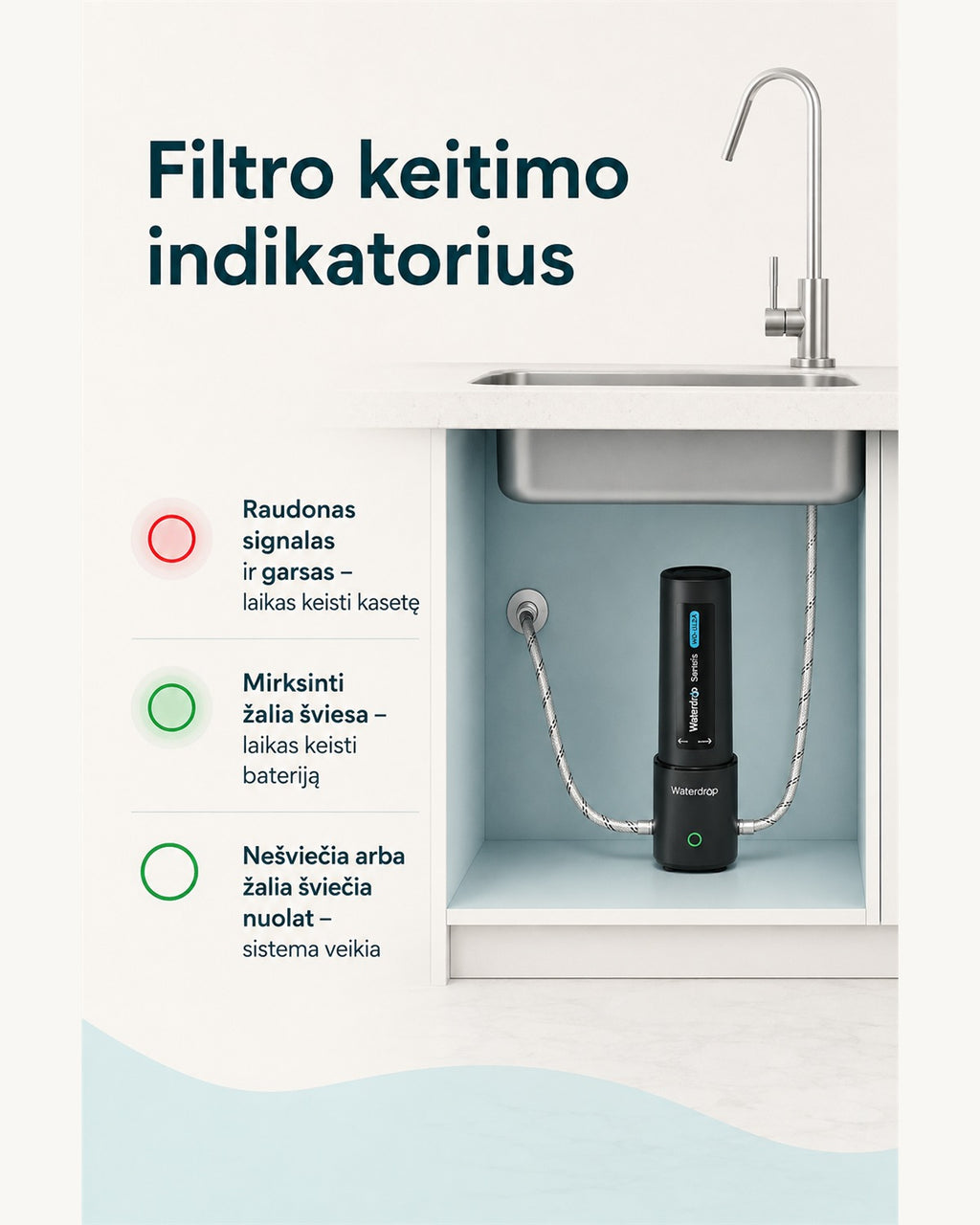 Waterdrop WD-UL12B filtro keitimo indikatorius