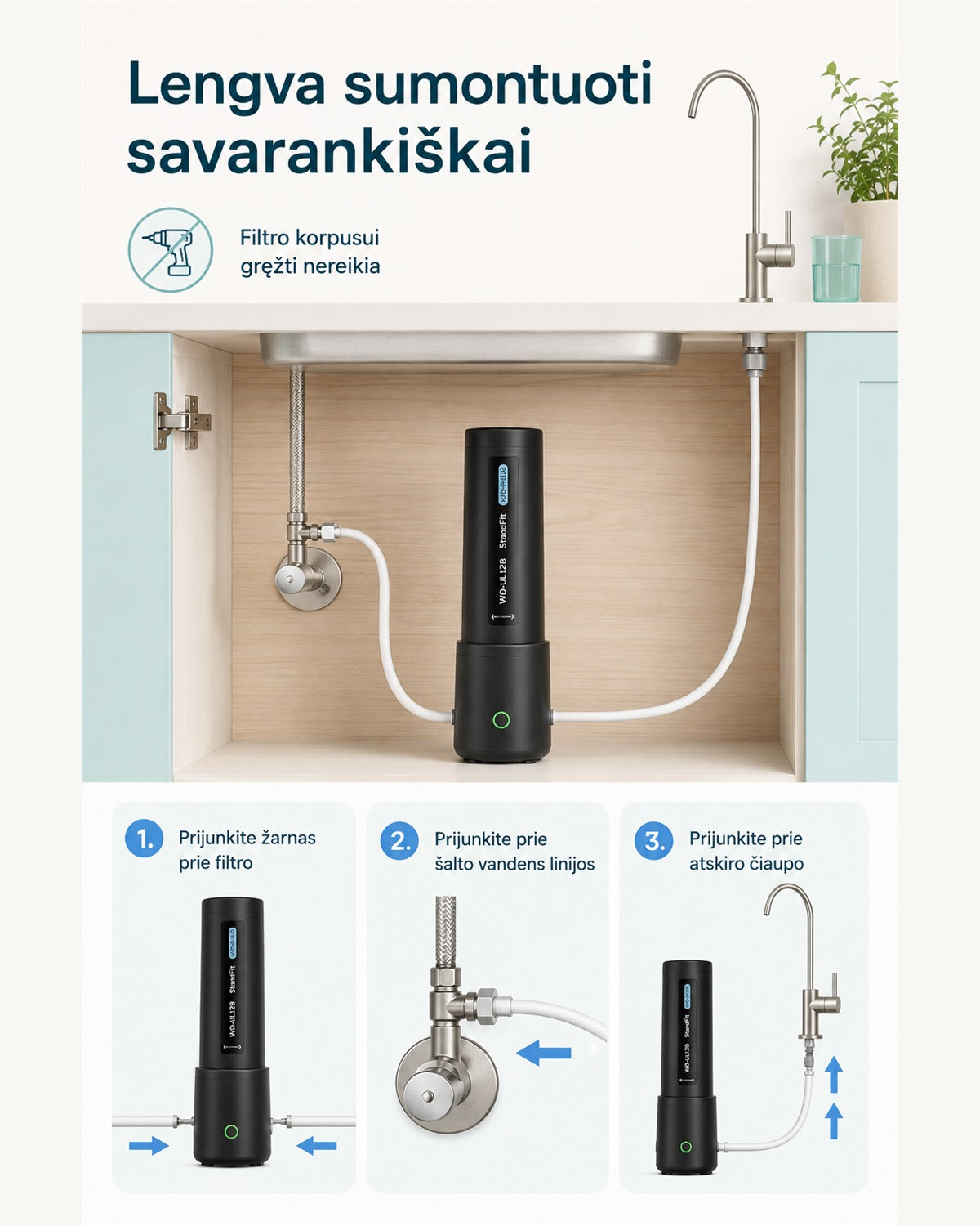 Waterdrop WD-UL12B montavimas su atskiru čiaupu